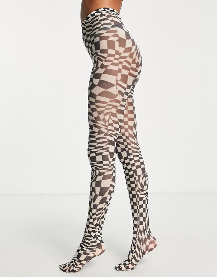 Skinnydip Tights In Monochrome Graphic Swirl Print-multi