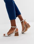 Asos Design Honeywell Block Heeled Sandals In White
