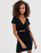 Abercrombie & Fitch Wrap Cutout Ribbed Mini Dress-black