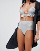 Motel High Waist Hot Pants In Sequin Co-ord - Silver
