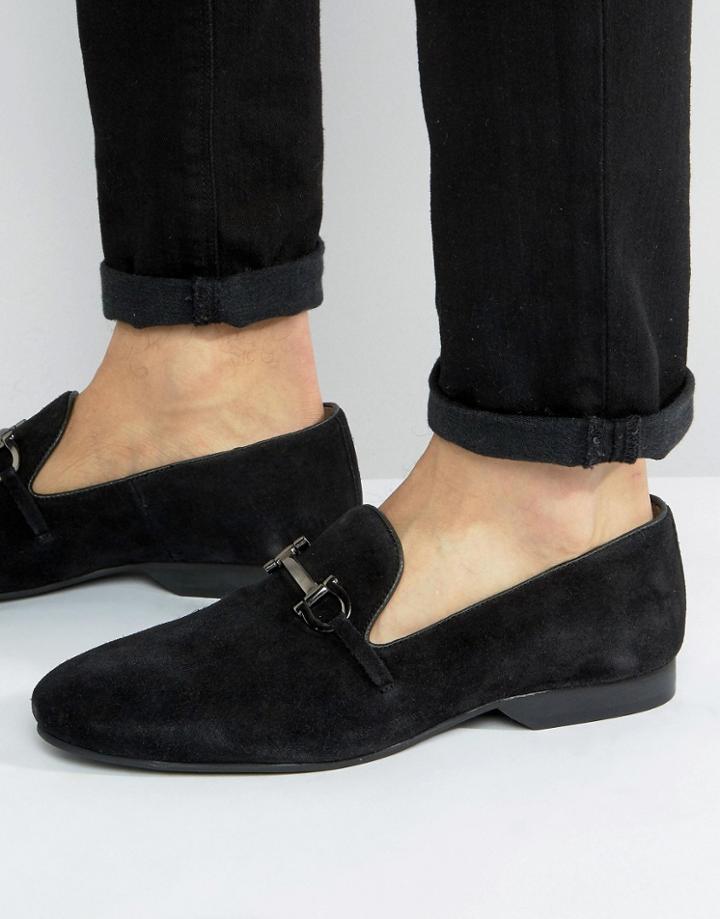 Frank Wright Bar Loafers Black Suede - Black