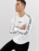 Hollister Chest & Sleeve Tape Logo Long Sleeve Top In White