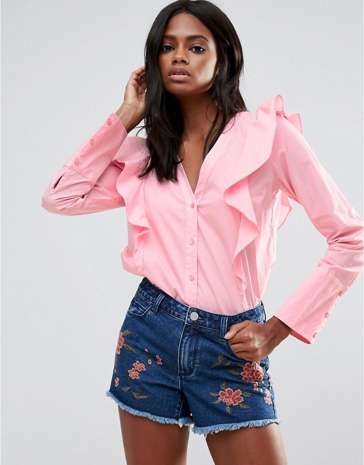 Vila Ruffle Detail Shirt - Pink
