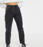 Collusion X012 Straight Leg Jeans With Thigh Split In Washed Black-blue