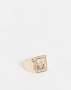Asos Design Signet Ring With Vintage Playing Cards And Rhinestone Detail In Gold Tone