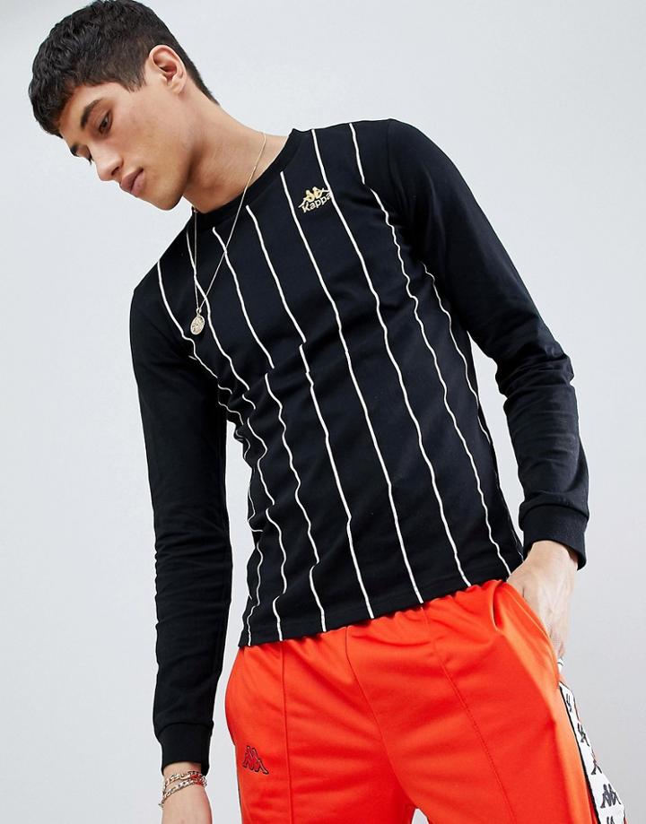 Kappa Stripe Long Sleeve T-shirt In Black - Black