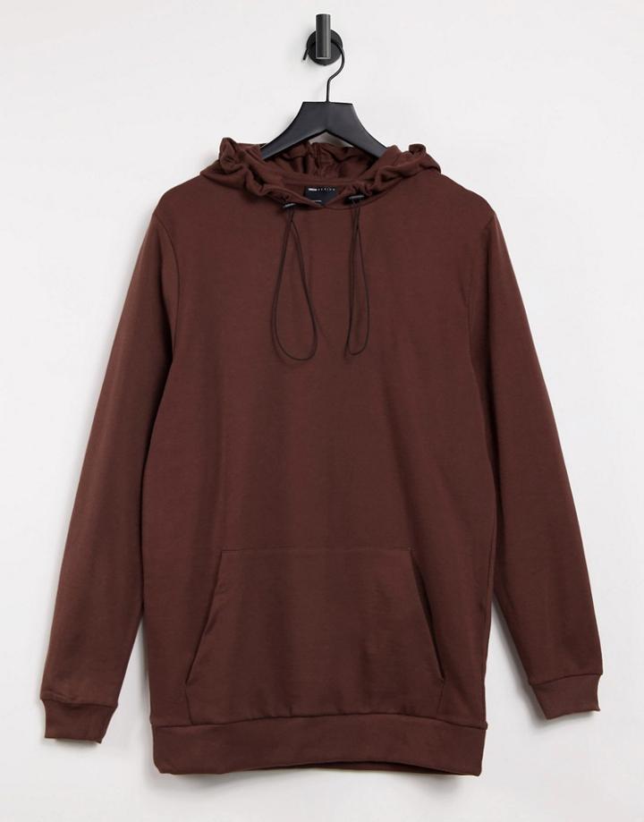Asos Design Organic Longer Length Hoodie With Toggle Hem In Brown