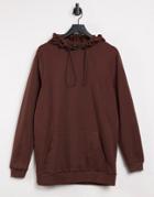 Asos Design Organic Longer Length Hoodie With Toggle Hem In Brown