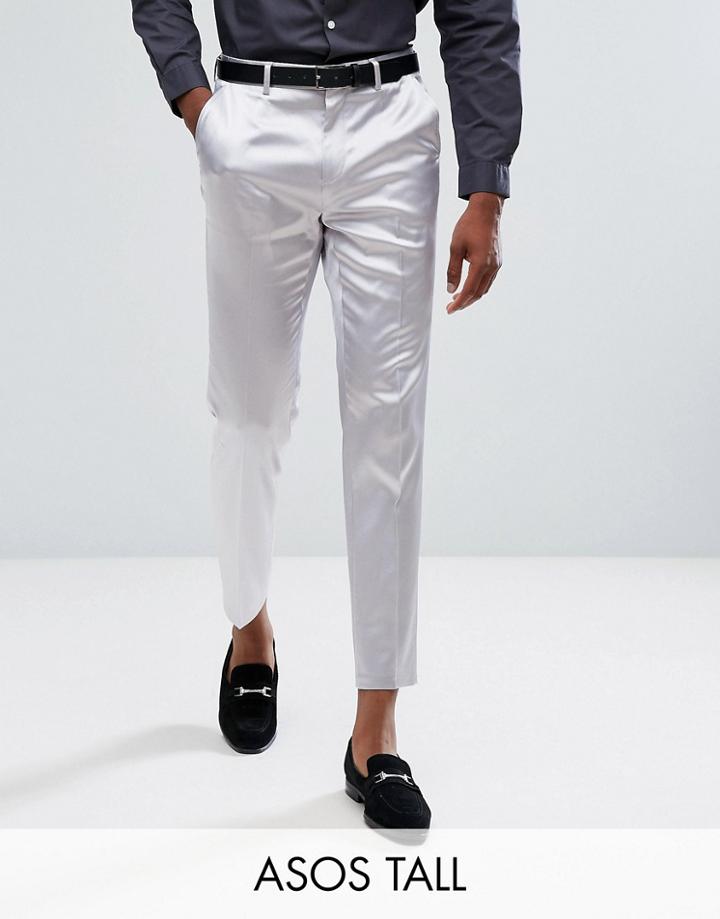 Asos Tall Wedding Skinny Crop Smart Pant In Lilac Sateen - Purple