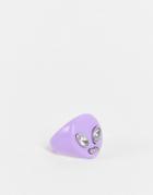 Asos Design Plastic Ring With Alien Face In Lilac-purple