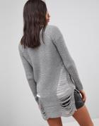 Qed London Distressed Sweater - Gray