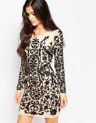 Forever Unique Hollies Heavily Embellished Dress With Long Sleeves - Black