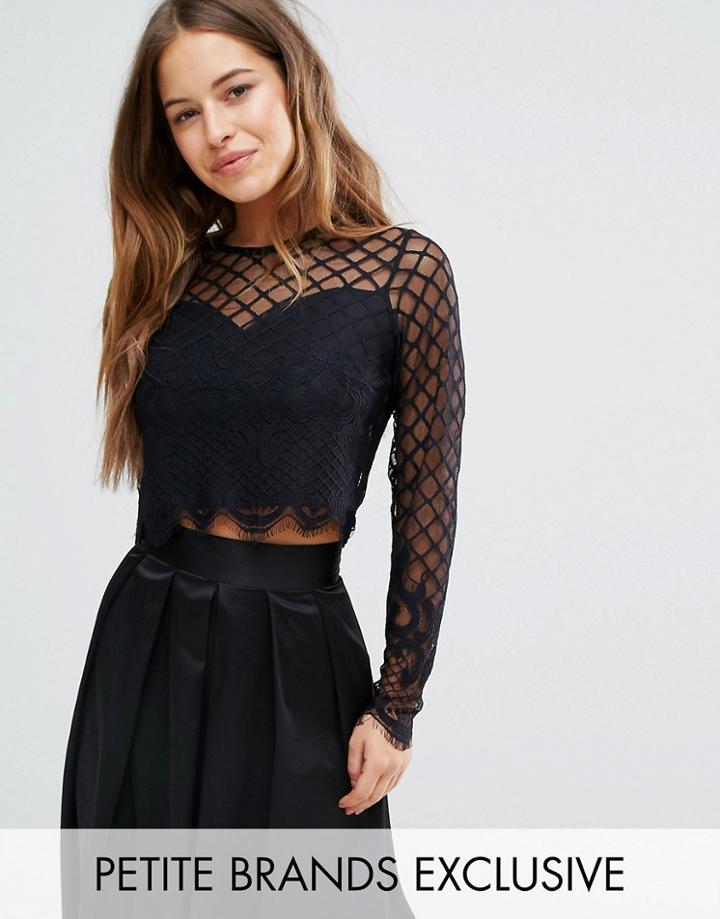 John Zack Petite Allover Lace Crop Top - Red