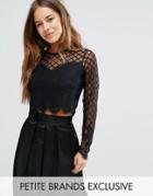 John Zack Petite Allover Lace Crop Top - Red