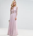 Asos Petite Wedding Pretty Lace Eyelash Pleated Maxi Dress - Purple