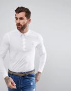 Farah Merriweather Long Sleeve Slim Fit Polo Shirt In White - White