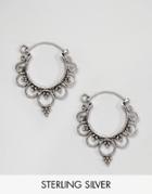 Kingsley Ryan Sterling Silver Ornate Hoop Earrings - Silver