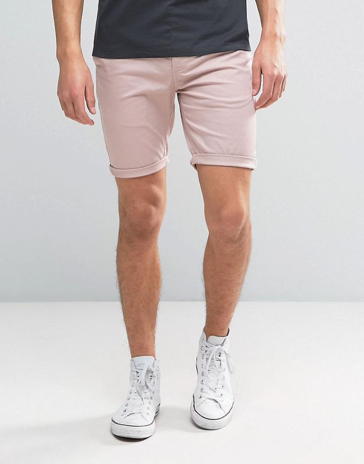Asos Skinny Chino Shorts In Pink - Pink