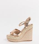 River Island Wide Fit Strappy Heeled Wedge Sandals In Pink-gold