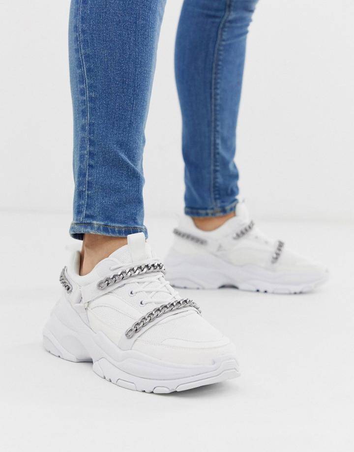 Asos Design Sneakers In White With Gunmetal Chains