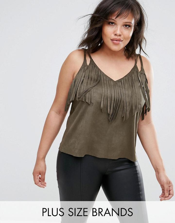 Elvi Festival Suedette Fringe Cami - Green
