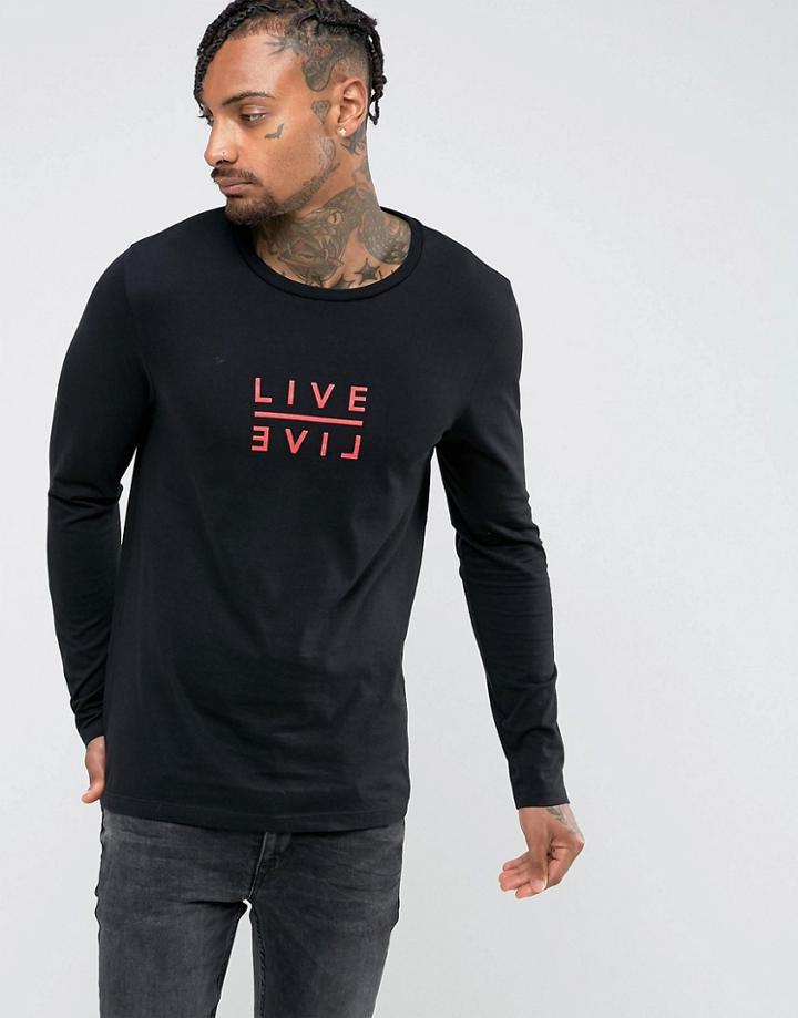 Asos Long Sleeve T-shirt With Live Print - Black