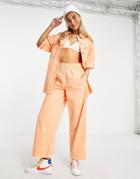 Topshop Mid Rise Pull On Lightweight Wide Leg Pant In Orange - Part Of A Set