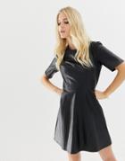 Asos Design Pu Mini Shift Dress-black