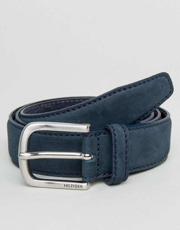Tommy Hilfiger Inner Stripe Leather Belt - Navy