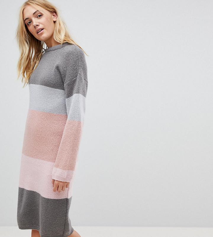 Asos Tall Chunky Knitted Dress In Stripe - Gray