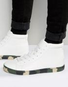 Asos Mid Top Sneakers In White With Camo Sole - White