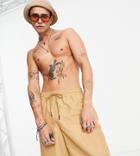 Reclaimed Vintage Inspired Recycled 90s Baggy Board Swim Shorts In Beige-neutral