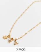 Asos Design Necklace With Changeable Pendants In Clover Butterfly And Cherry Design In Gold Tone