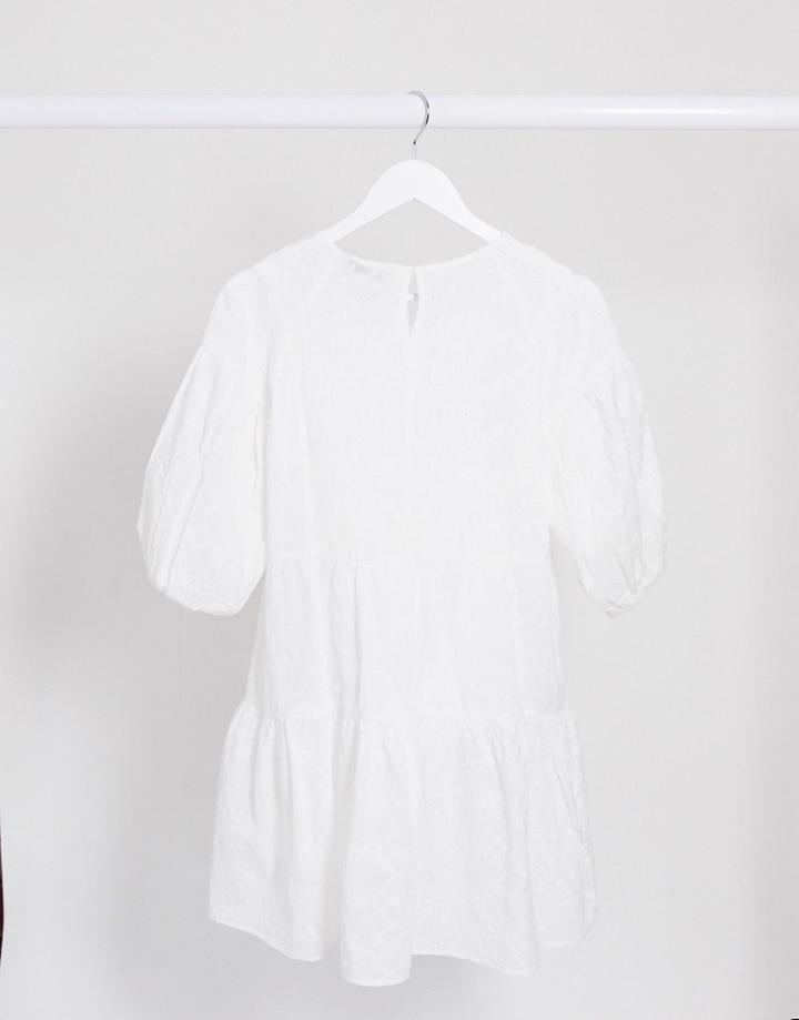 Stradivarius Broderie Mini Dress In White