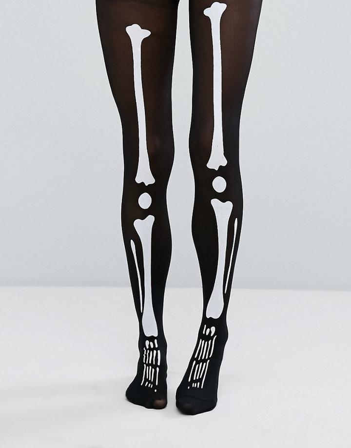 Prettylittlething Halloween Bone Tights - Black