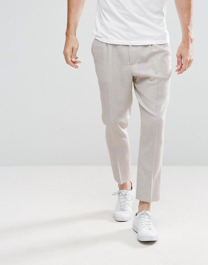 Asos Tapered Smart Pants In Oatmeal Texture - Beige