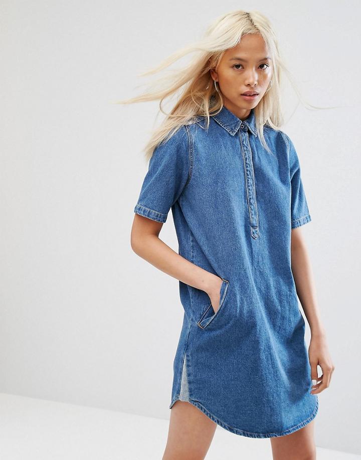 Noisy May Collar Denim Dress - Blue