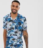 Jacamo Revere Collar Shirt With Palm Tree Print-blue