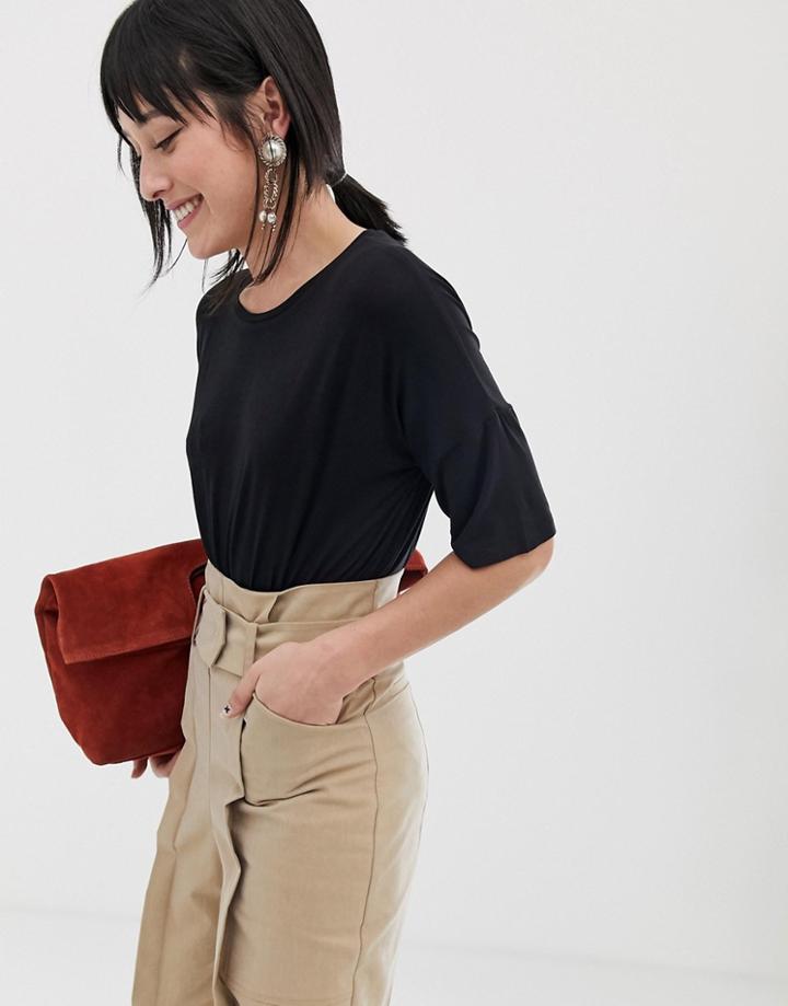 Mango 3/4 Length Oversized T Shirt In Black - Black