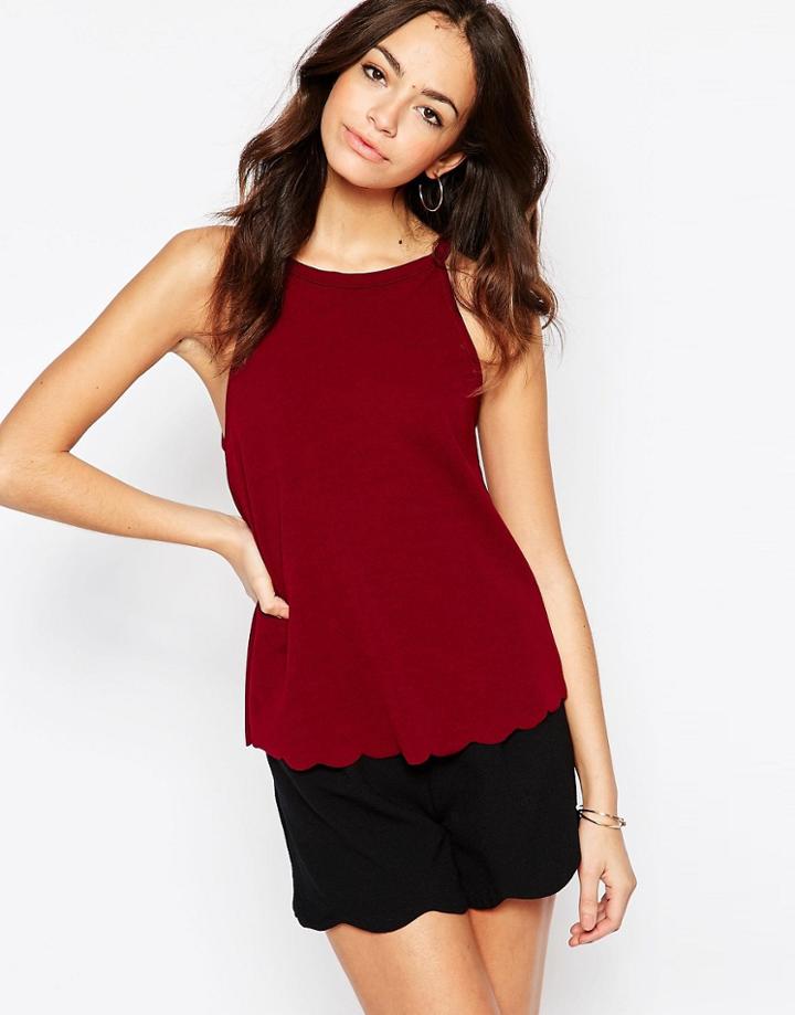 New Look Scallop Hem Cami Top - Red