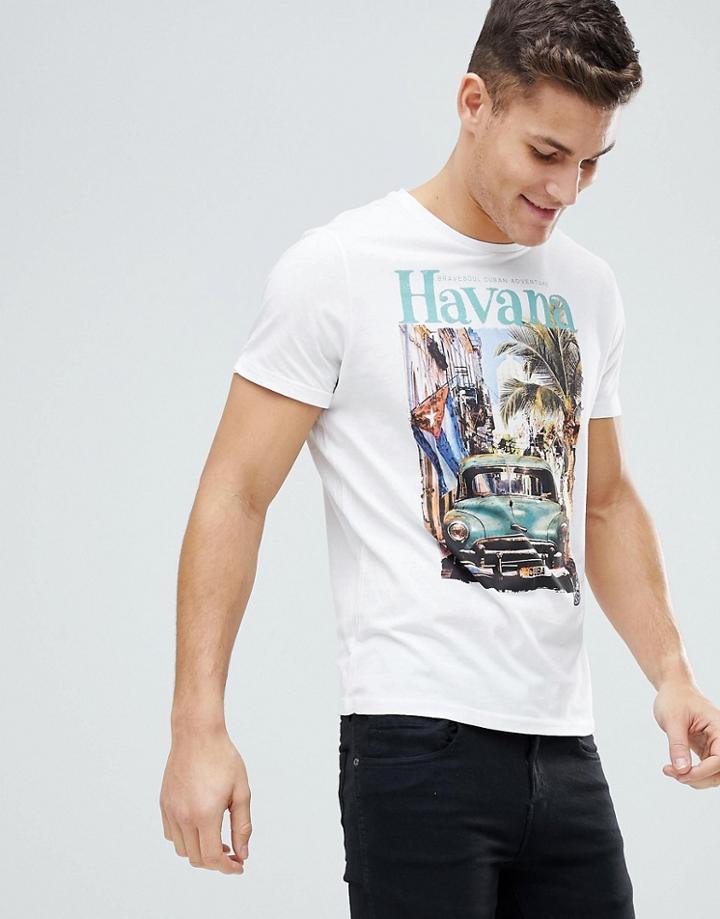 Brave Soul Havana Print T-shirt - White