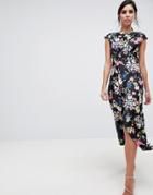 Asos Design Drape Midi Dress In Dark Floral - Multi