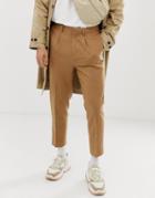 Asos Design Tapered Crop Smart Pants In Textured Wool Mix Camel-beige