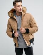 11 Degrees Padded Jacket With Faux Fur Collar - Beige