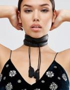 Asos Wide Leather Tassel Wrapped Choker Necklace - Black