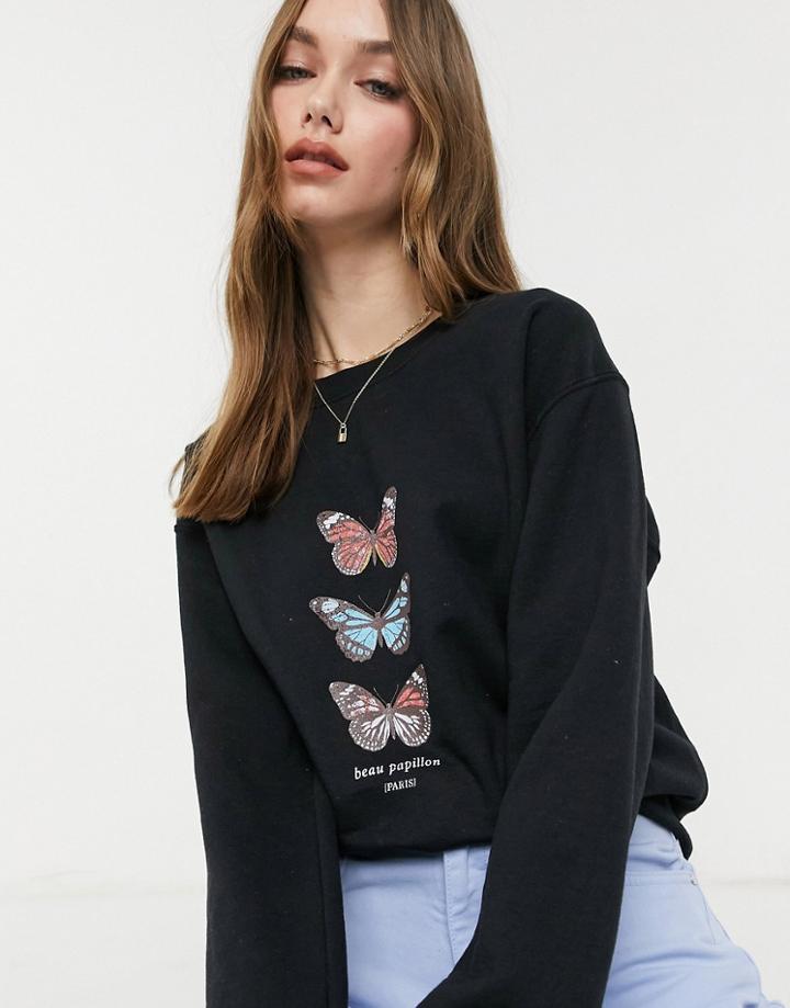 Miss Selfridge Butterfly Print Sweatshirt In Black