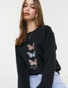 Miss Selfridge Butterfly Print Sweatshirt In Black