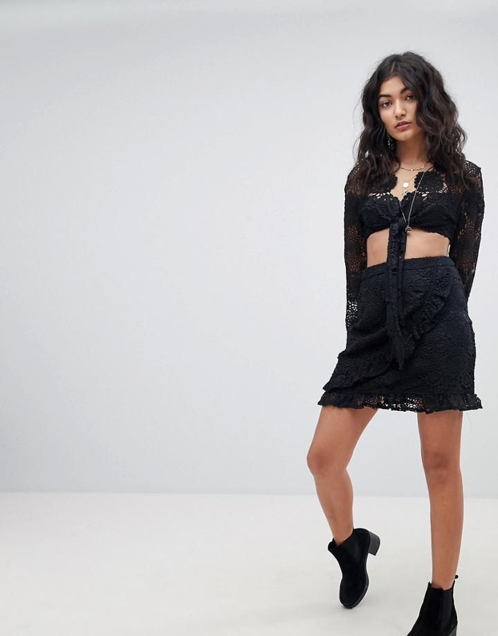 Ebonie N Ivory Wrap Skirt In Crochet Two-piece - Black