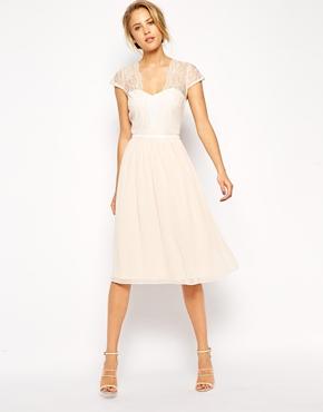 Asos Scallop Lace Midi Dress - Nude