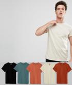 Asos Crew Neck T-shirt With Roll Sleeve 5 Pack Save - Multi